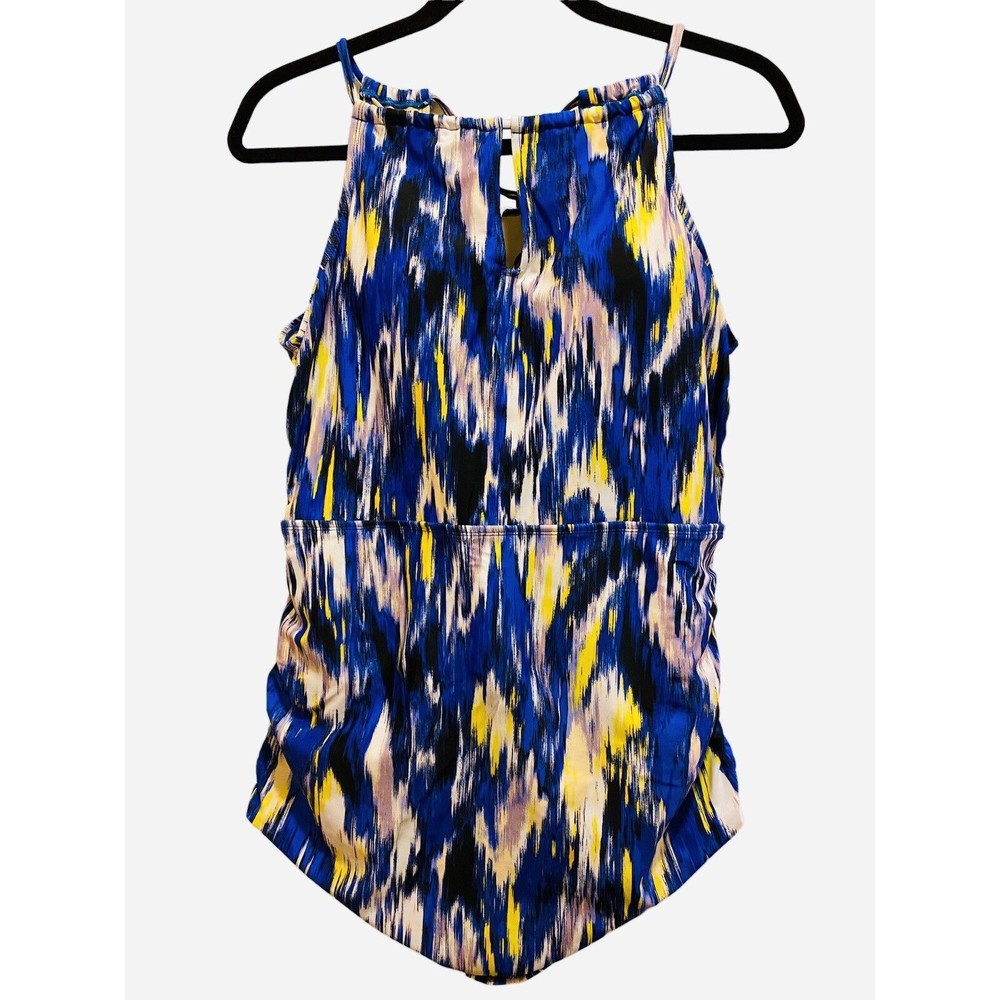 Swimsuits For All Convertible Side Shirred Halter Neck Swim Dress 1-Piece Sz 14